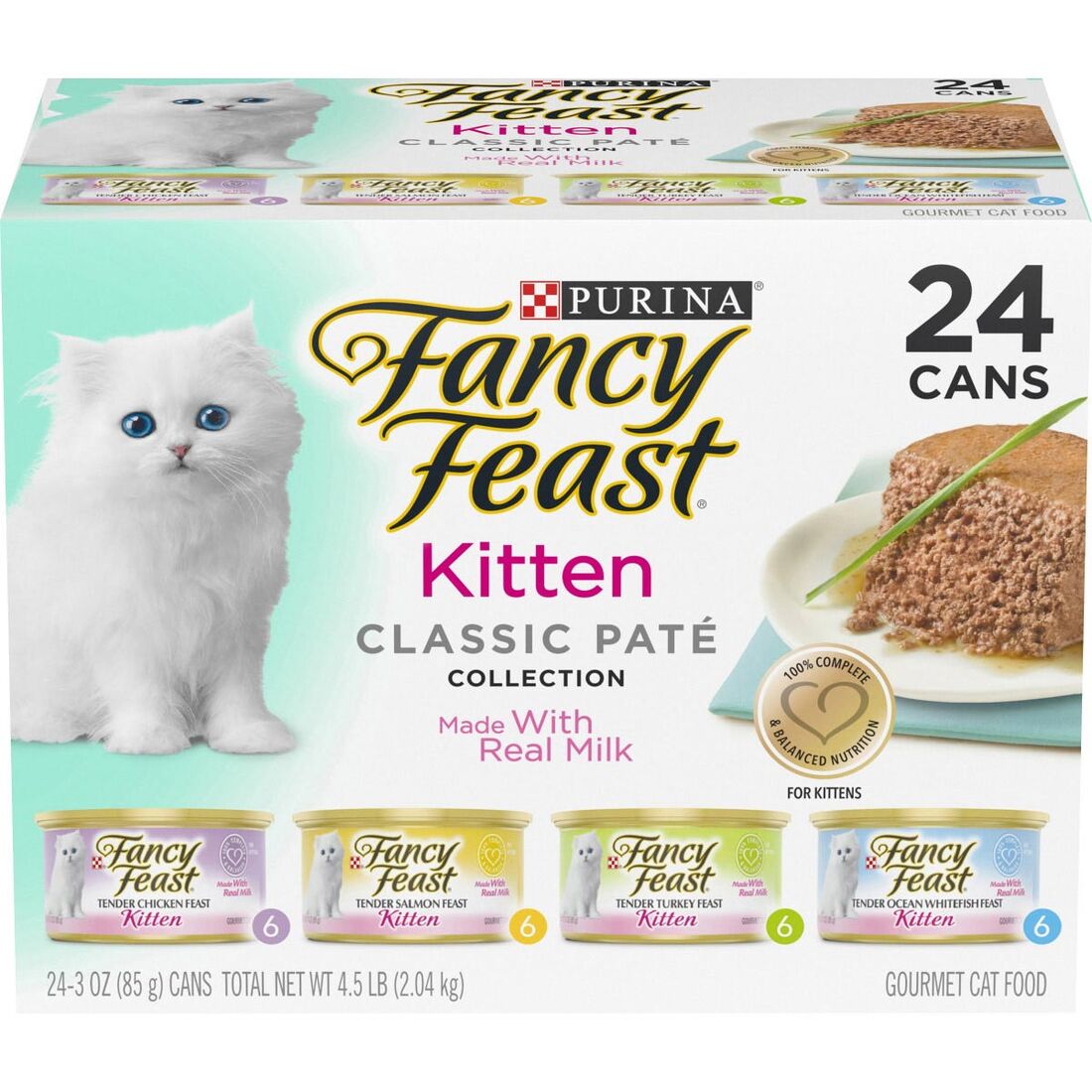 Purina Fancy Feast Tender Ocean Whitefish, Turkey, Chicken and Salmon Feasts Wet Kitten Food Variety