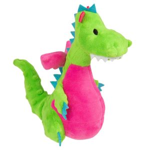 goDog Pudge Pot Belly Dragon Squeaky Plush Dog Toy, Green, Medium
