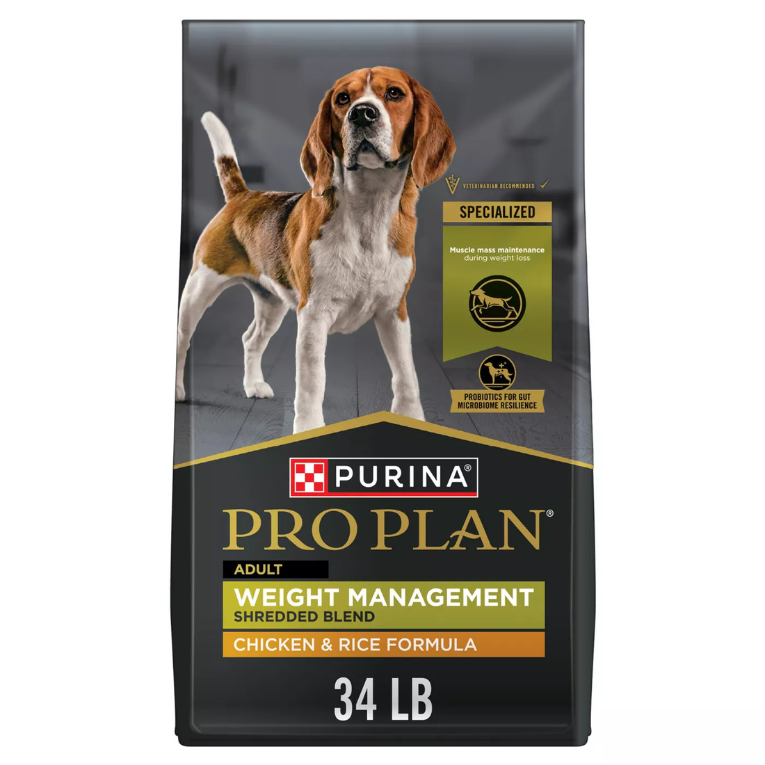 Purina Pro Plan With Probiotics, Weight Management Dry Dog Food, Shredded Blend Chicken & Rice Formu