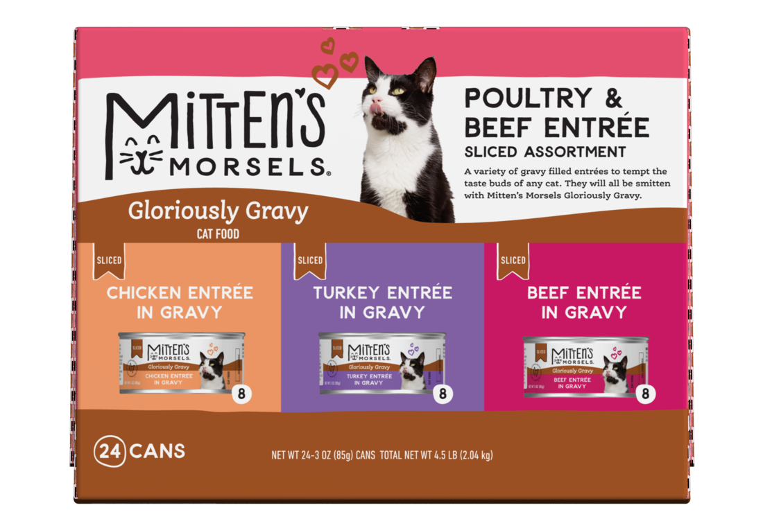 Mitten's Morsels Gloriously Gravy Poultry & Beef Sliced Variety Pack Wet Cat Food, 3 Ounces, 24 Cans