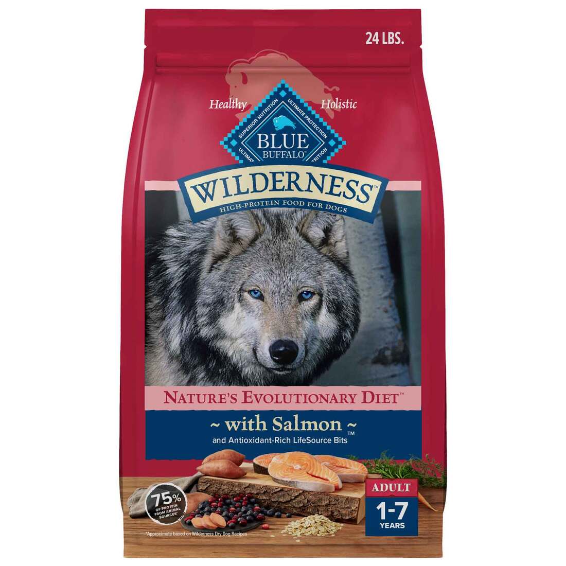 Blue Buffalo Wilderness Natural Adult Dry Dog Food, Salmon, 24 Pounds