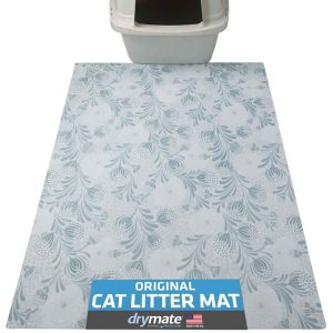 Drymate Cat Litter Mat , Light Blue Floral, 29" x 36"