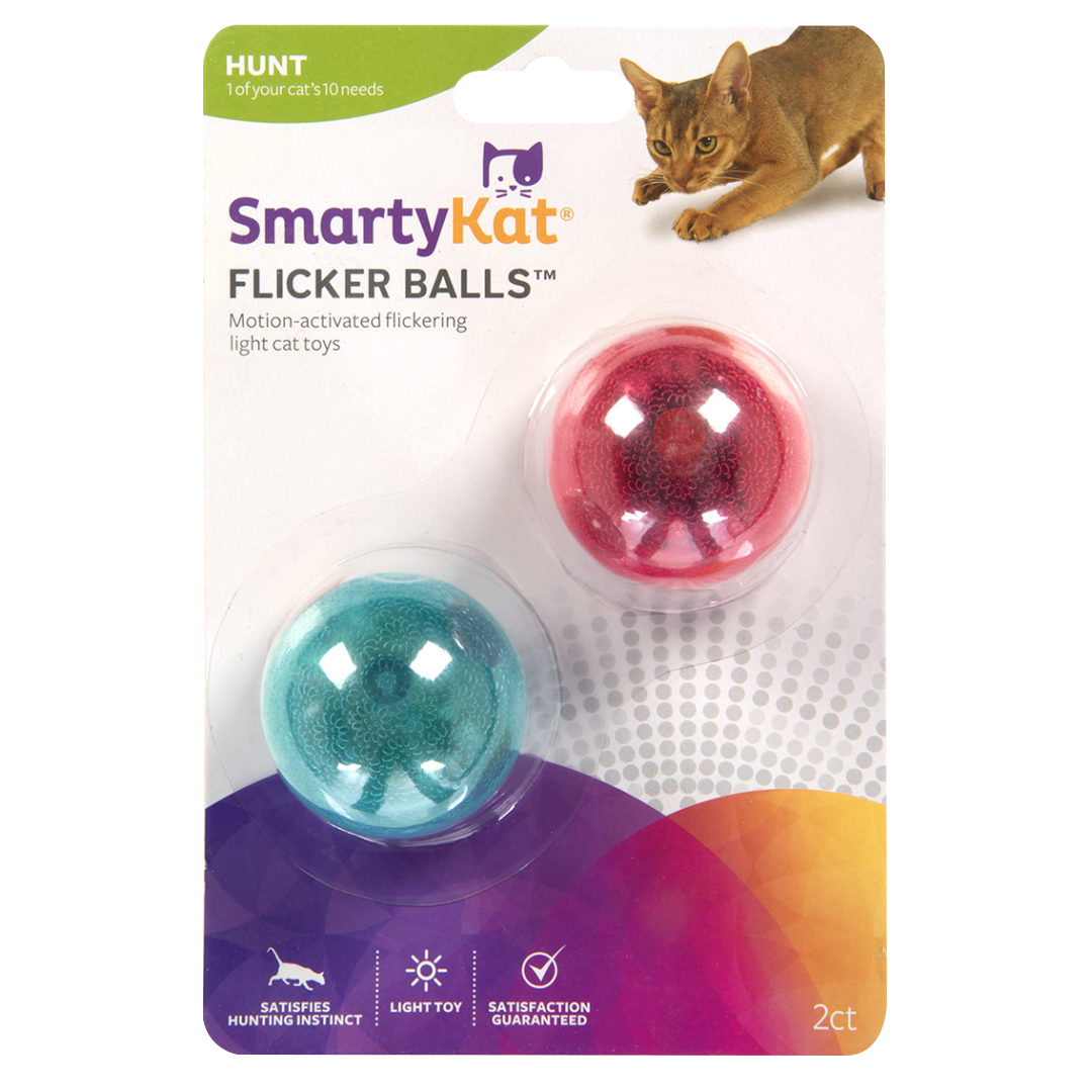 SmartyKat Flicker Balls Electronic Light Ball Cat Toys, Battery Powered, Set of 2