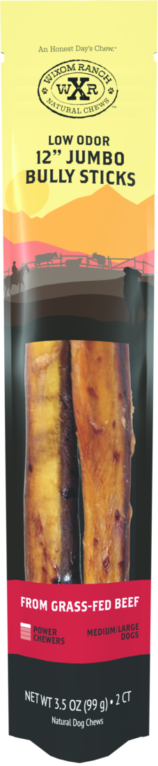Wixom Ranch Natural Chews Low Odor Jumbo Bully Stick, 12 Inches