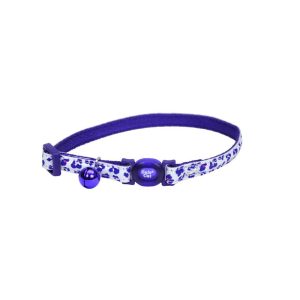 Safe Cat® Glow in the Dark Adjustable Breakaway Collar, Glowing Purple Leopard, 3/8" x 08"-12"