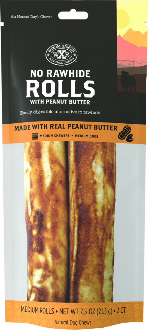 Wixom Ranch Natural Chews No Rawhide Rolls With Peanut Butter, Medium, 2 Count