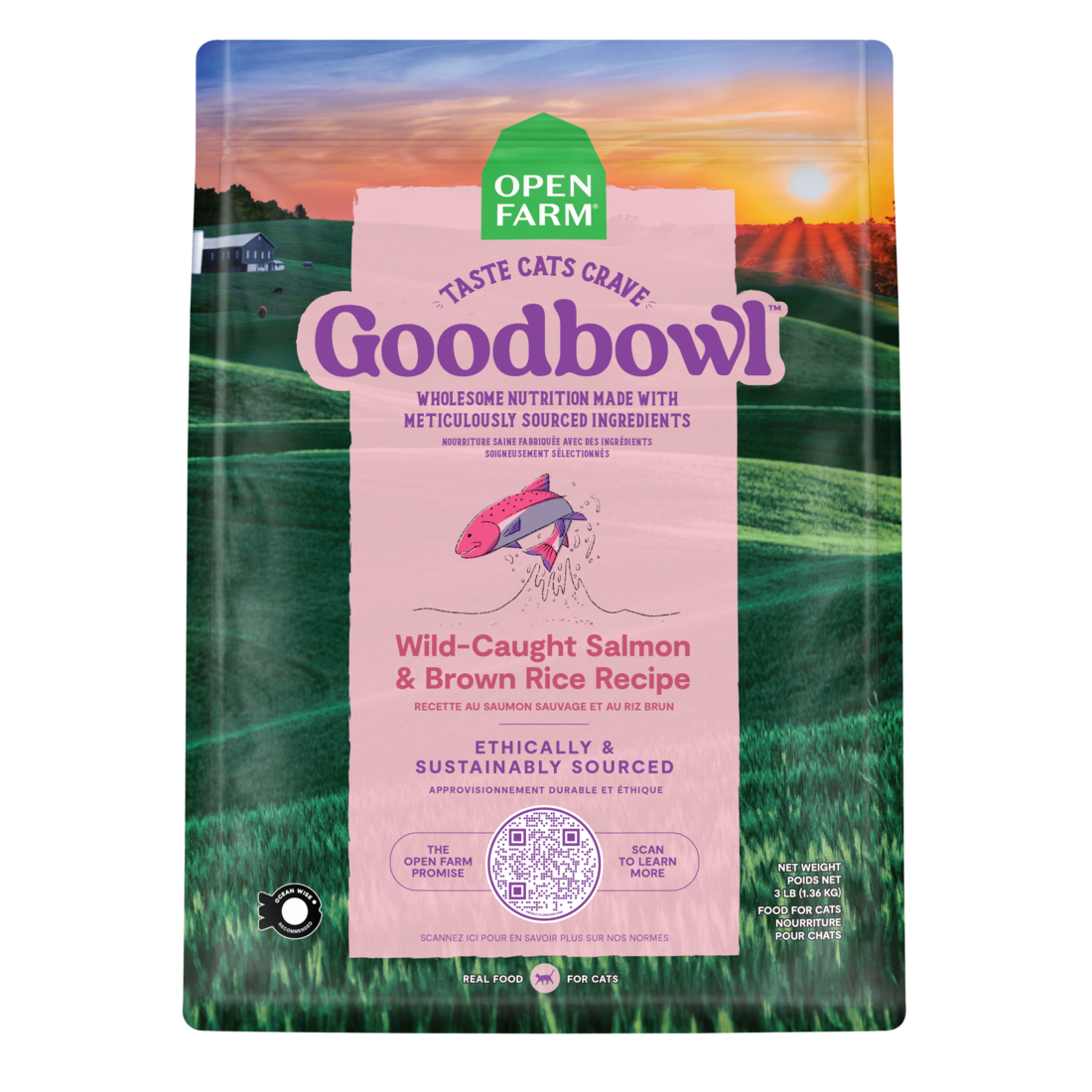 Open Farm Goodbowl Wild-Caught Salmon & Brown Rice Recipe Dry Cat Food - Image 2