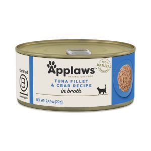 Applaws Natural Wet Cat Food, Tuna Fillet with Crab in Broth, 2.47 Ounces