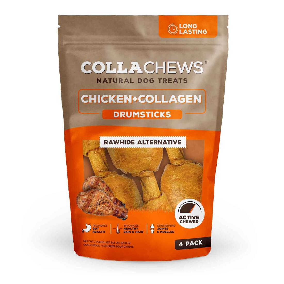 CollaChews Collagen Drumsticks Dog Chews, Chicken Flavor - 4 Pack