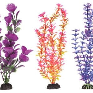 Penn Plax 12 Inch Colorful Aquarium Plastic Plants, 3 Count