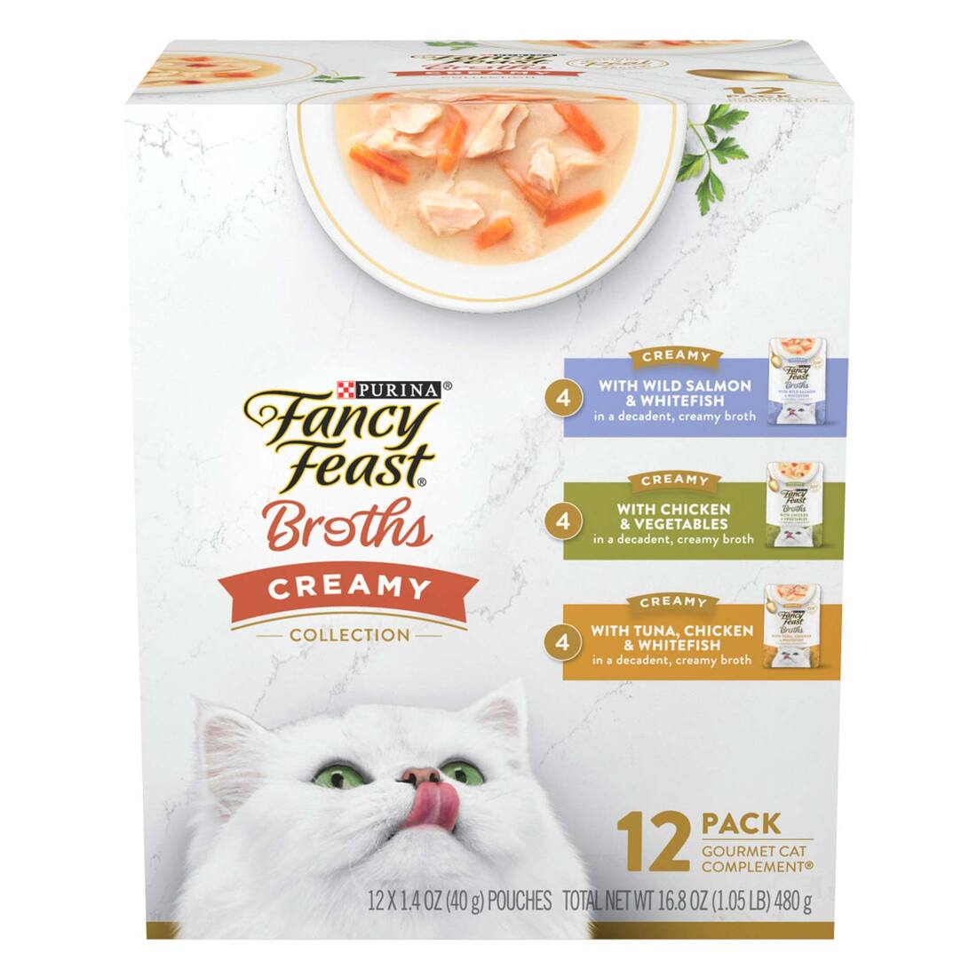 Purina Fancy Feast Lickable Broth Topper Complement Creamy Wet Cat Food Variety Pack - (12) 1.4 Ounc