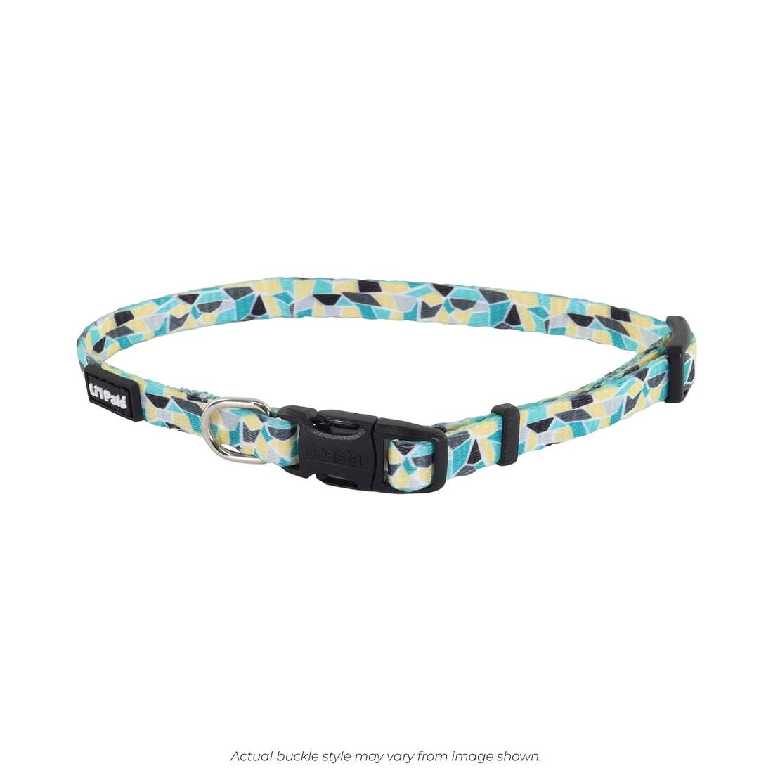 Li'l Pals® Adjustable Patterned Dog Collar, Teal Yellow Grey Stained Glass - Image 2