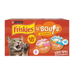 Purina Friskies Grain Free Wet Cat Food Complement Variety Pack, Lil' Soups With Sockeye Salmon & Tu