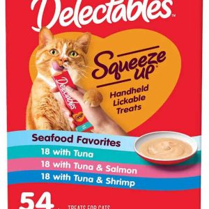 Hartz Delectables Squeeze Up Wet Cat Treat, Seafood Favorites Variety Pack, 54 Count, 27 Ounces