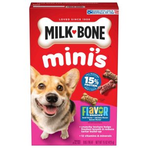 Milk-Bone Flavor Snacks Mini's Dog Biscuits, Flavored Crunchy Dog Treats, 15 Ounce Box