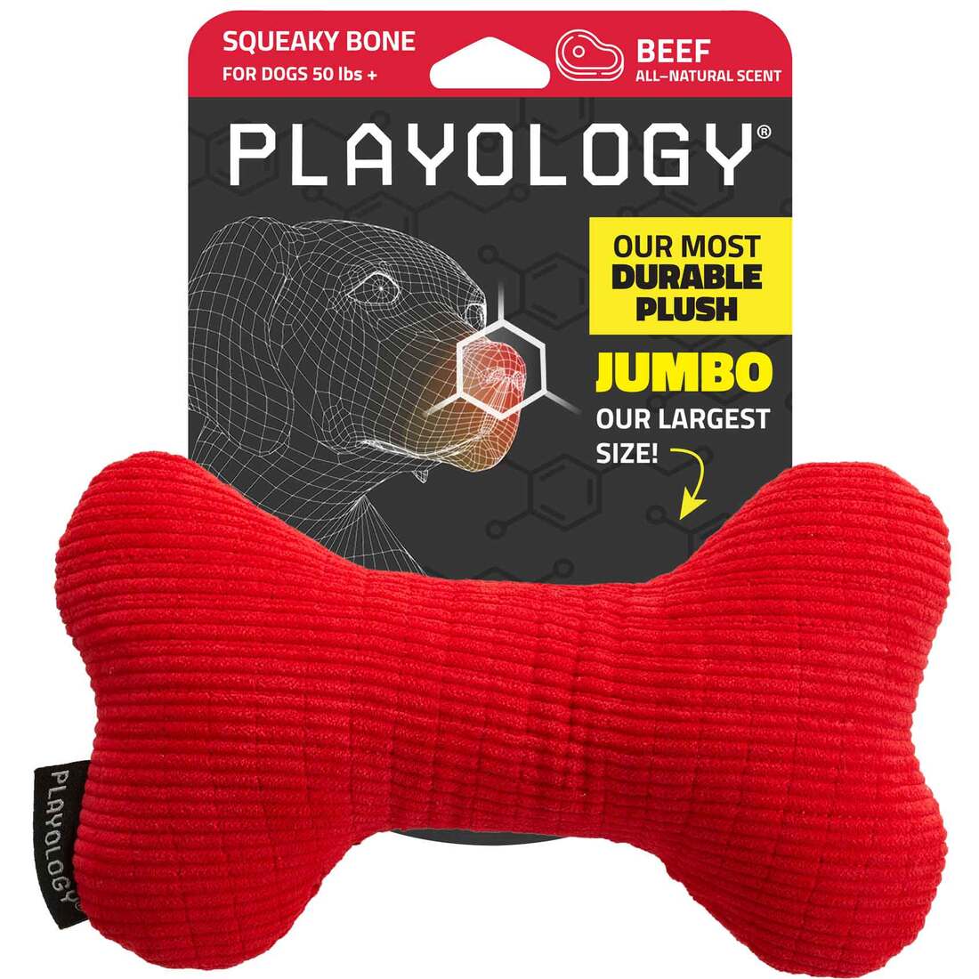 Playology Beef Scented Plush Bone Dog Toy, Large