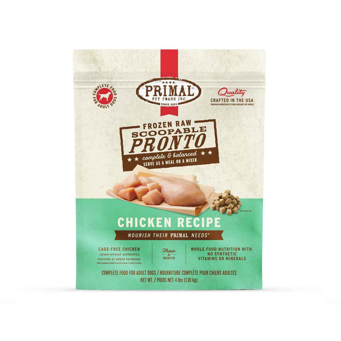 Primal Pet Foods Canine Frozen Raw Pronto Chicken Formula, 4 Pounds - Not Available For Delivery