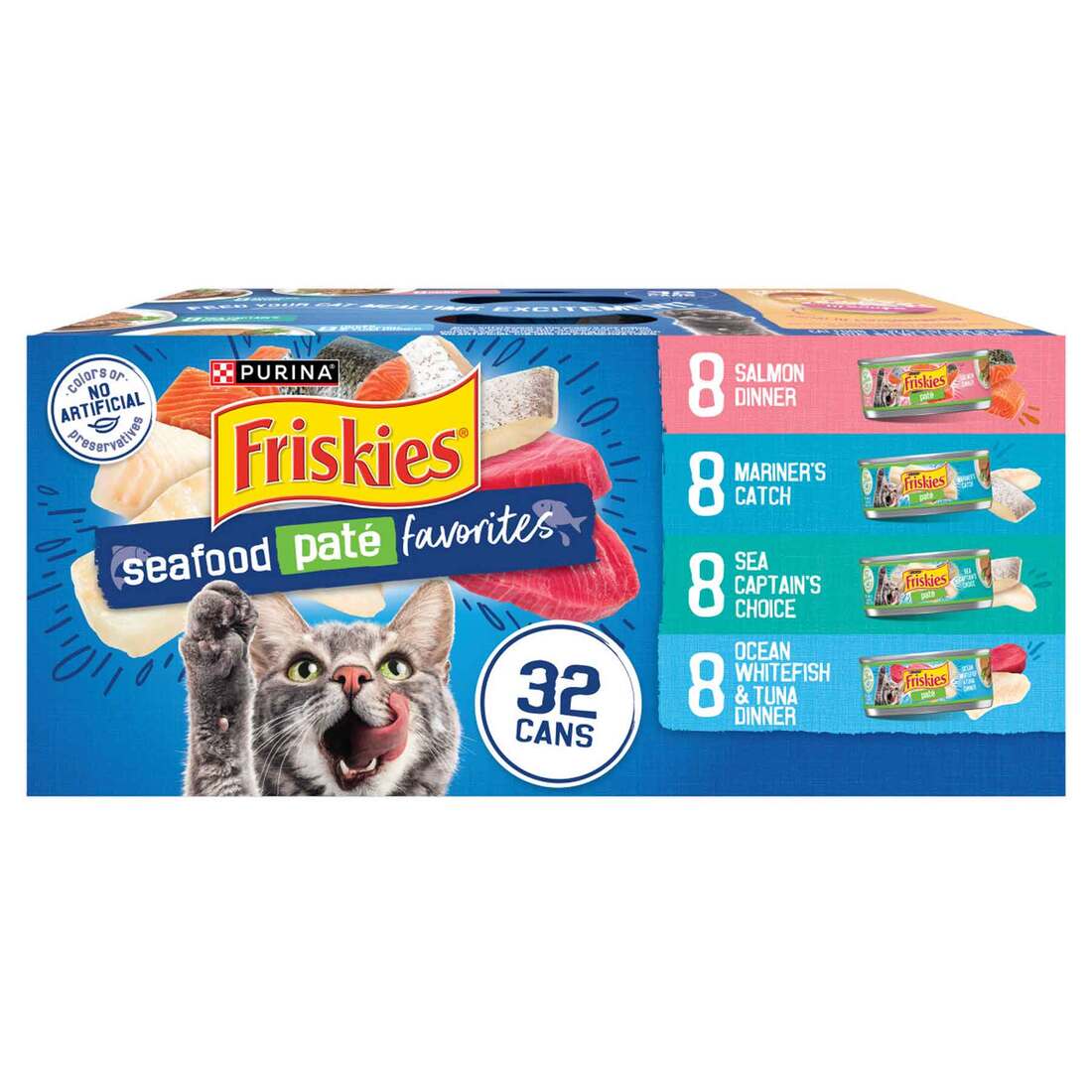 Purina Friskies Seafood Favorites Pate Wet Cat Food Variety Pack - (32) 5.5 Ounce Cans