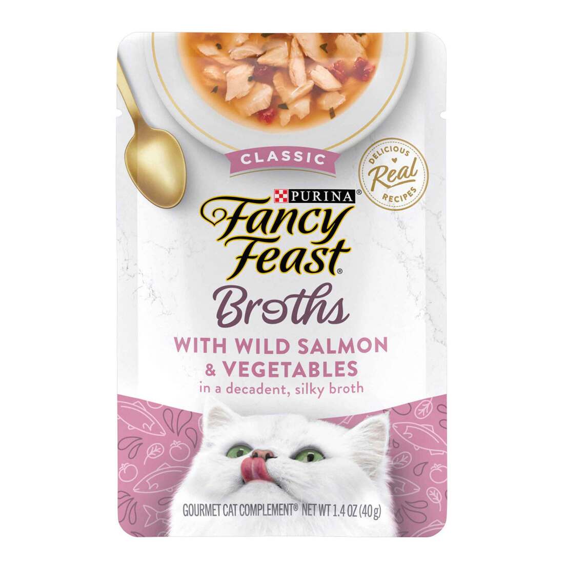 Purina Fancy Feast Lickable Wet Cat Food Broth Topper Complement, Classic With Wild Salmon and Veget