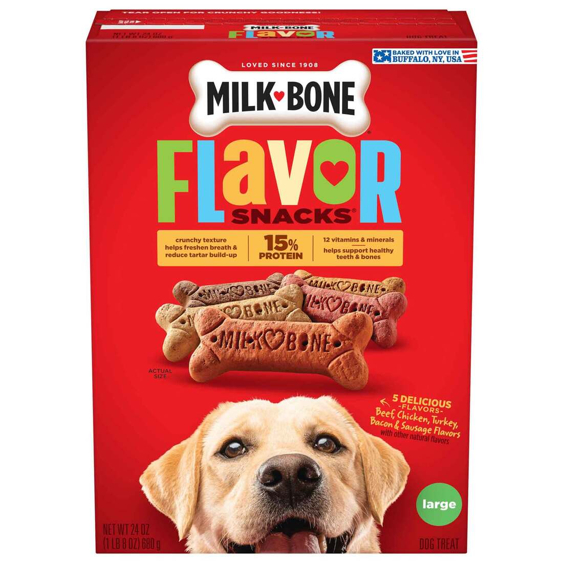 Milk-Bone Flavor Snacks Dog Biscuits, Large, 24 Ounce Box
