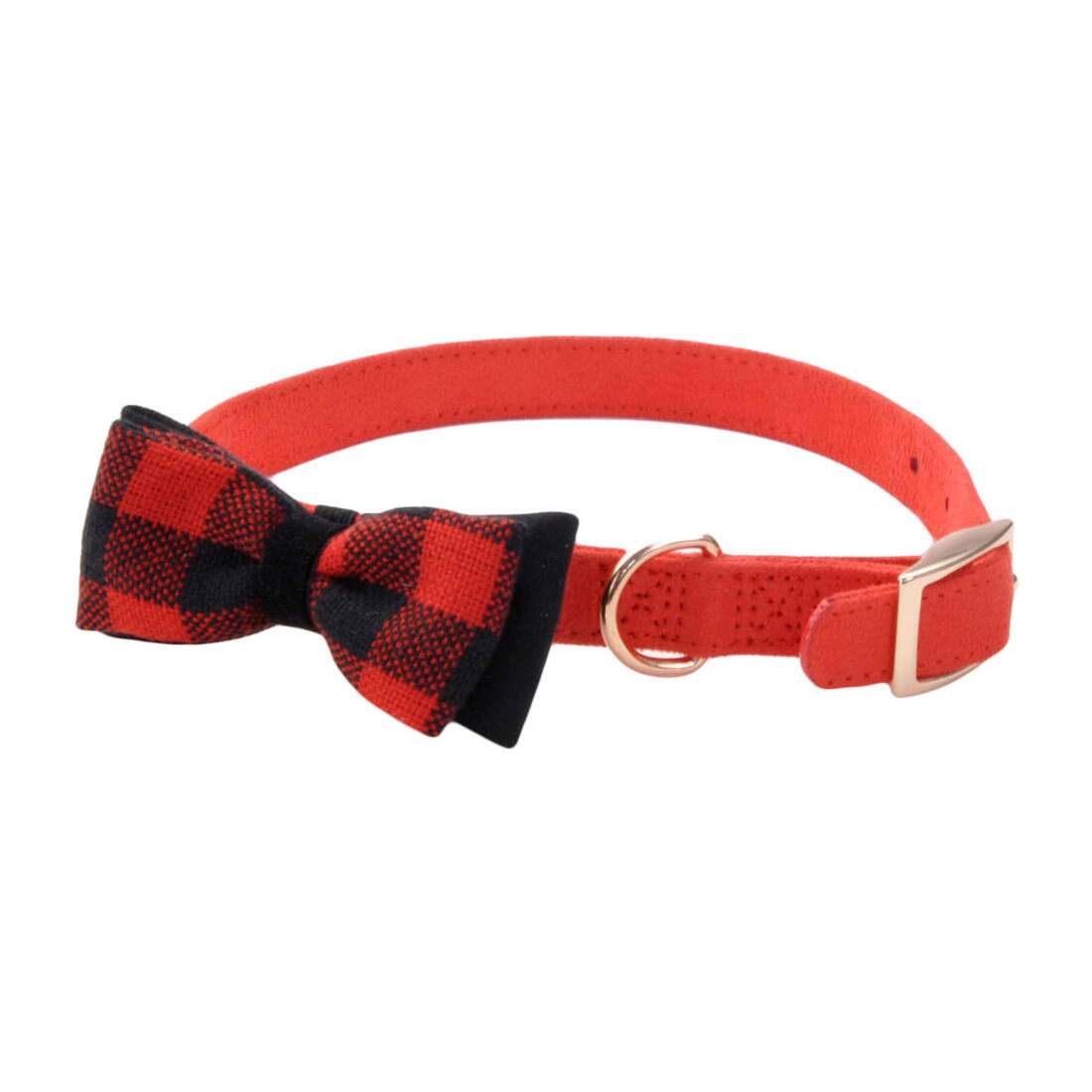 Accent Microfiber Dog Collar, Retro Red with Plaid Bow - Image 2