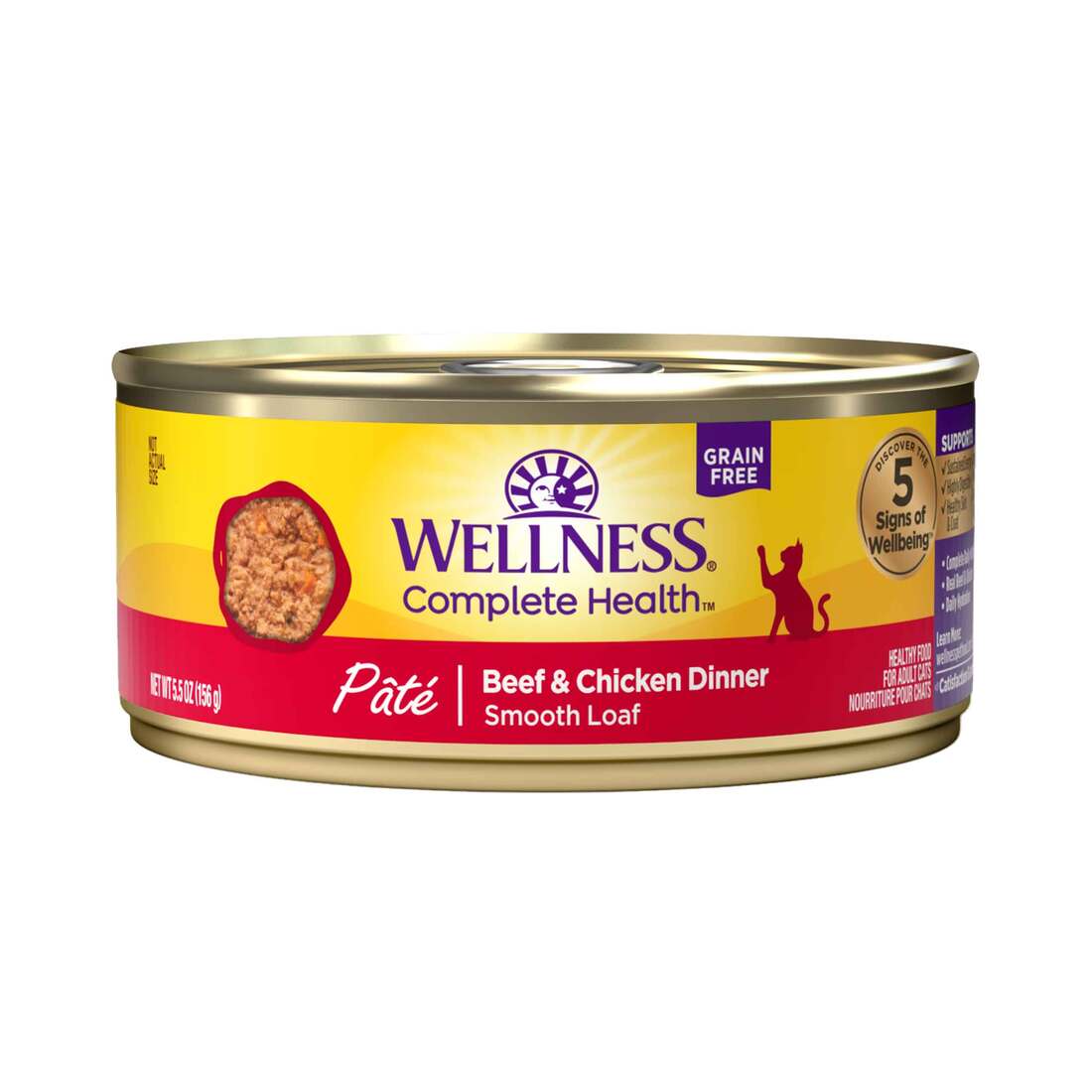 Wellness Complete Health Grain Free Canned Cat Food, Beef & Chicken Dinner Pate, 5.5 Ounces