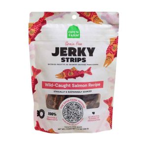 Open Farm Grain Free Jerky Strips Dog Chews, Wild Caught Salmon, 5.6 Ounces