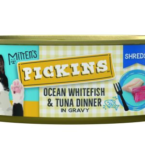 Mitten's Pickins Wet Cat Food, Ocean Whitefish and Tuna Dinner Shreds in Gravy, 5.5 Ounces