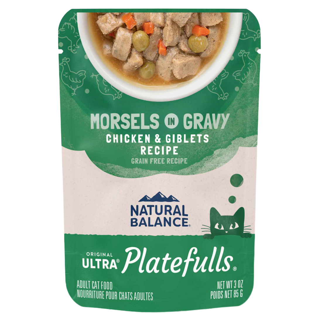 Natural Balance Original Ultra Platefulls Wet Cat Food, Chicken & Giblets Morsels in Gravy Recipe, 3