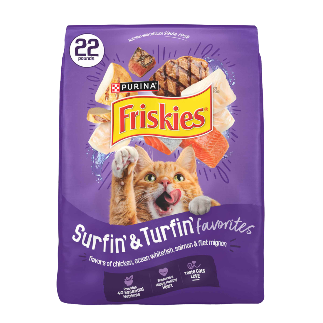 Purina Friskies Dry Cat Food, Surfin' & Turfin' Favorites - 22 Pound Bag