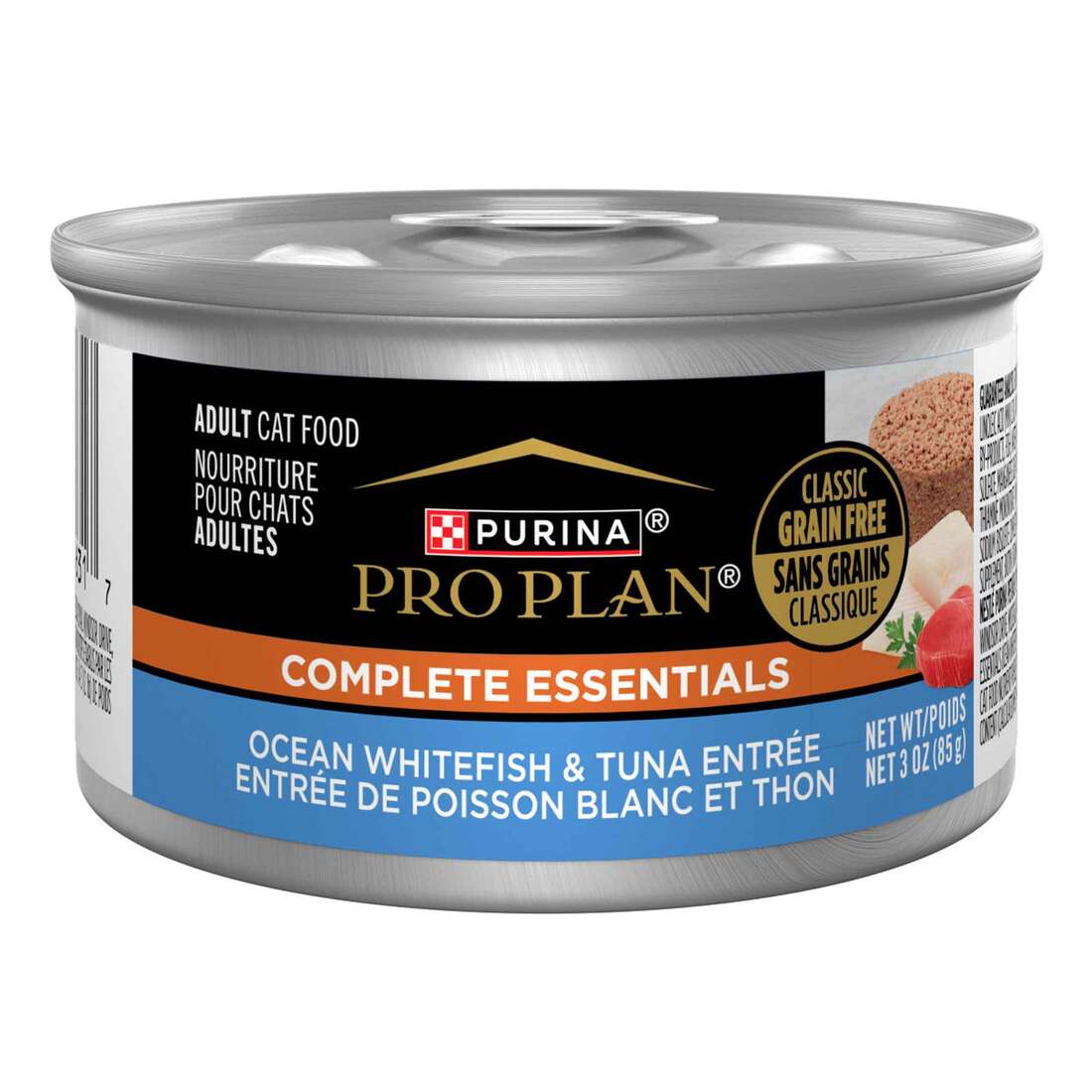 Purina Pro Plan COMPLETE ESSENTIALS Wet Cat Food, Grain Free Ocean White Fish & Tuna Pate, 3 Ounces