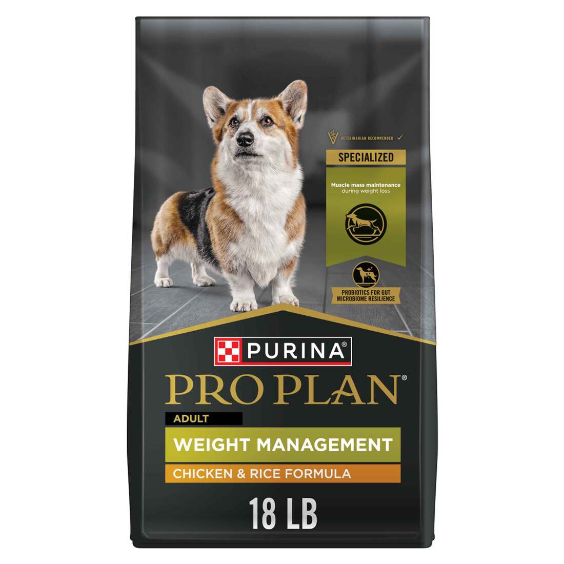 Purina Pro Plan Weight Management Dry Dog Food, Chicken and Rice Formula - 18 Pound Bag