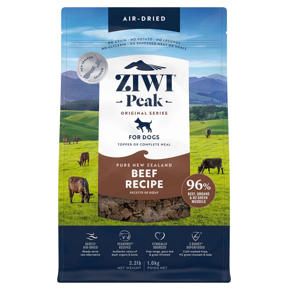 Ziwi Peak Air-Dried Dry Dog Food, Beef Recipe, 2.2 Pounds