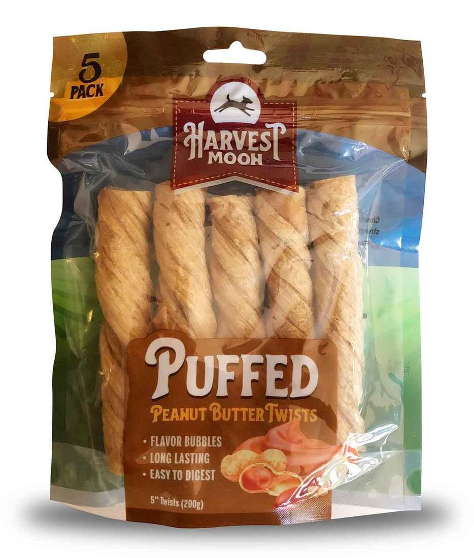 Harvest Moon Hide Free Peanut Butter Puffed Twists, 5 inches, 5 Count