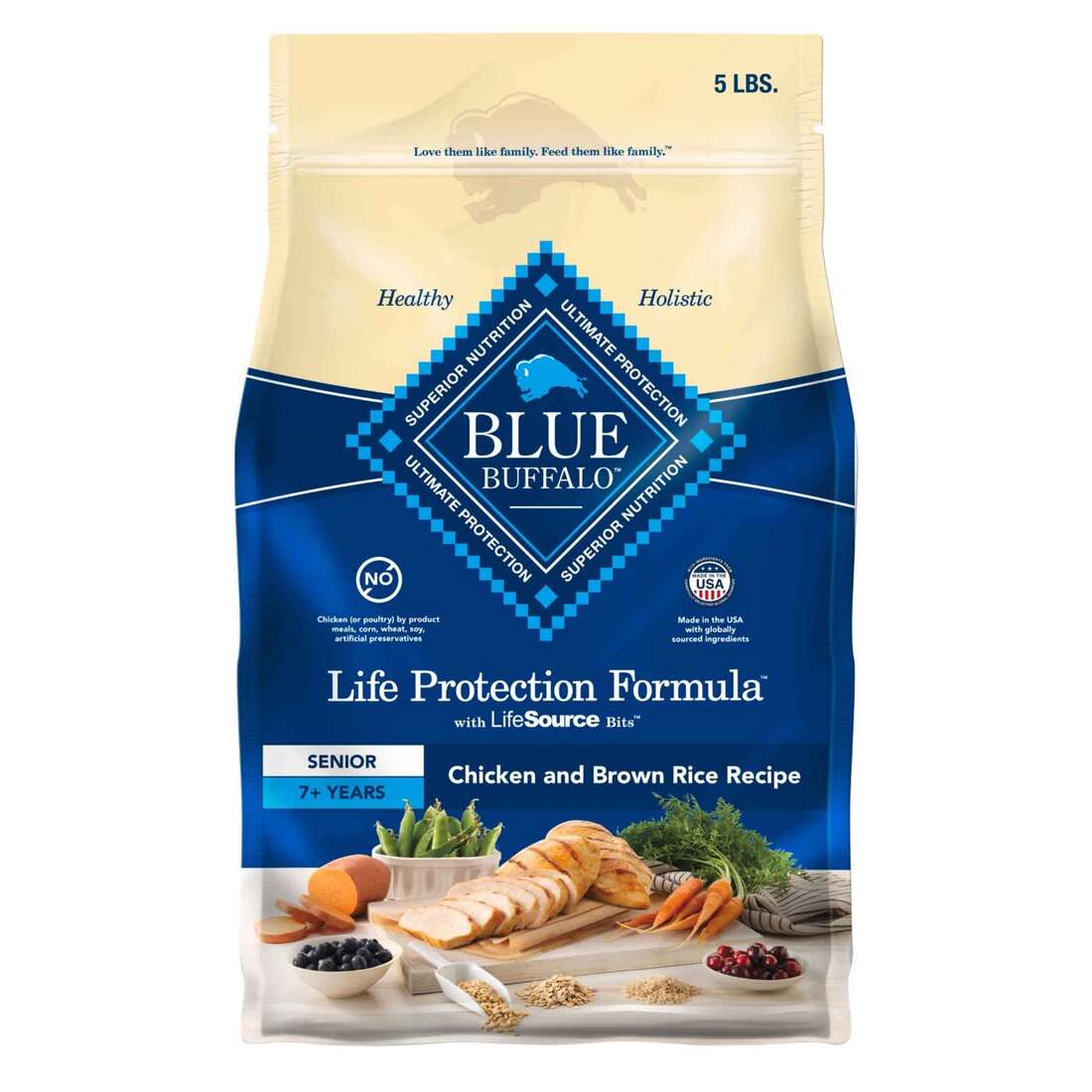 Blue Buffalo Life Protection Formula Natural Senior Dry Dog Food, Chicken & Brown Rice Recipe, 5 Pou