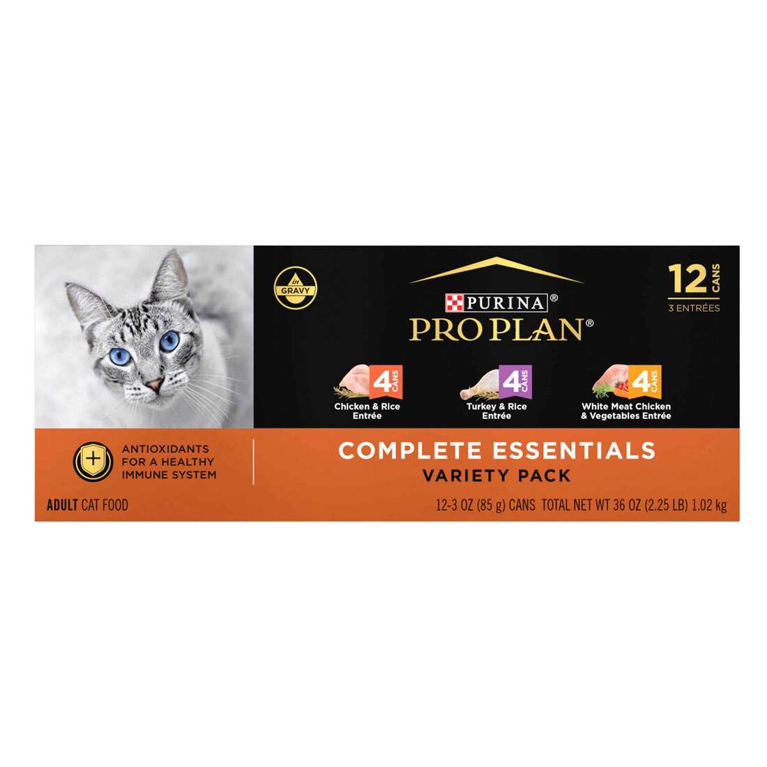 Purina Pro Plan Gravy, High Protein Wet Cat Food Variety Pack, Complete Essentials Chicken and Turke