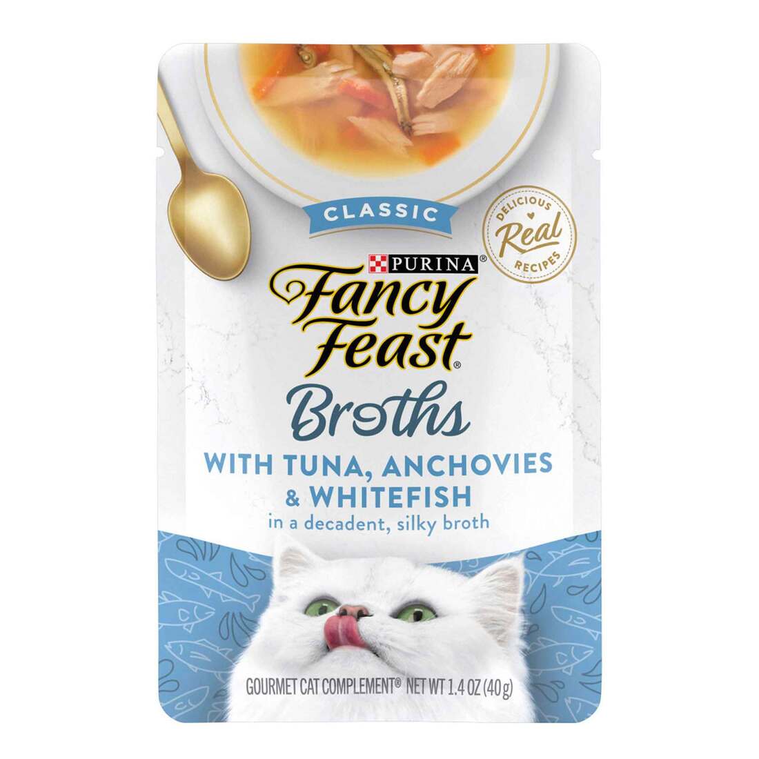 Purina Fancy Feast Lickable Wet Cat Food Broth Topper Classic With Tuna, Anchovies and Whitefish - 1