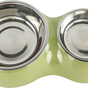 Play On Bamboo Melamine Dog Double Diner, Green, 5 Ounces and 13.5 Ounces