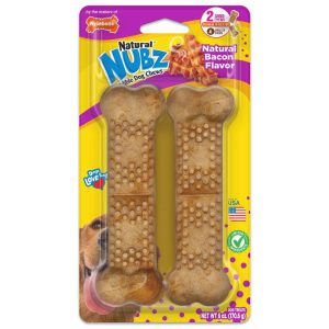 Nylabone Nubz Bacon Dog Chew, Jumbo, 2 Count, 6 Ounces