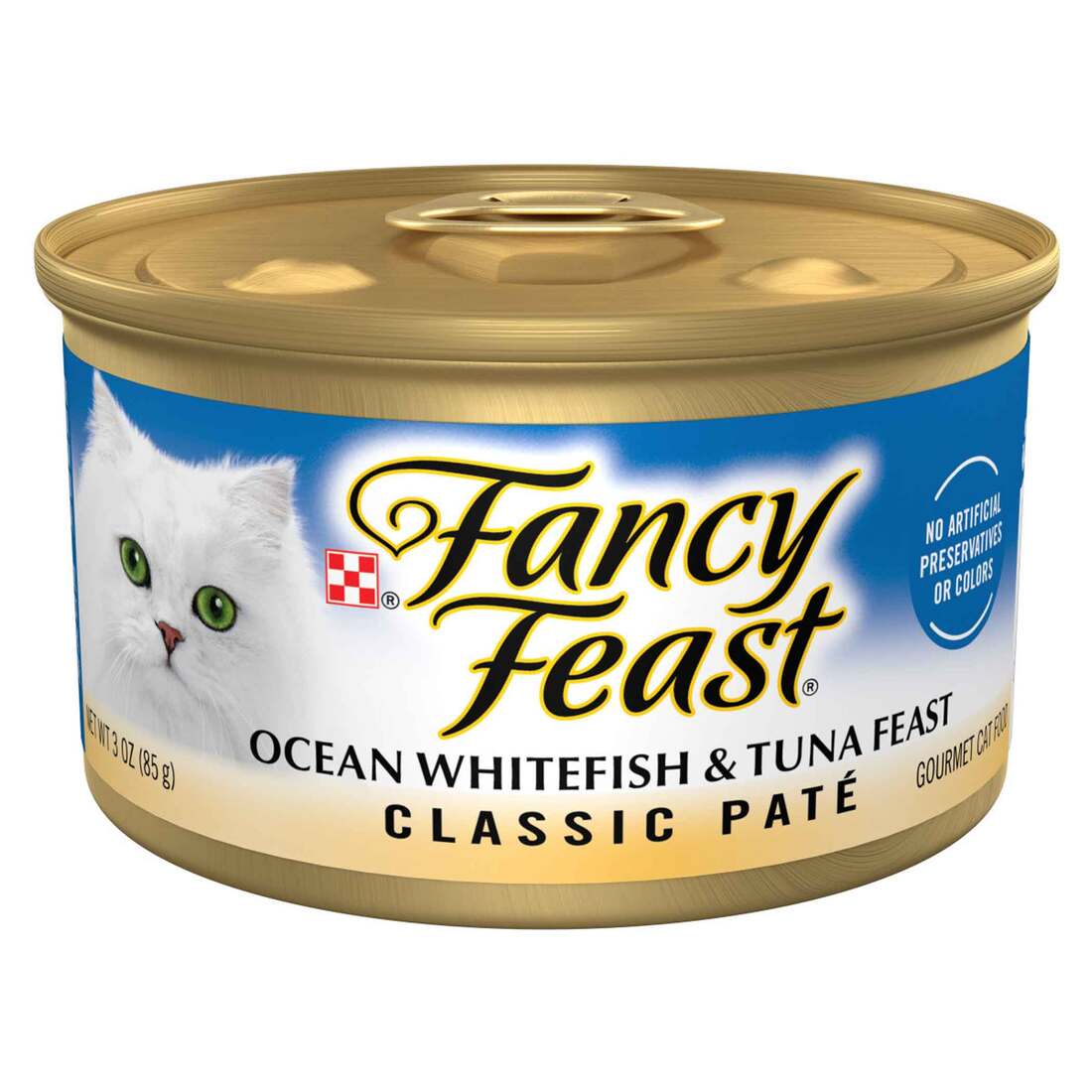 Purina Fancy Feast Classic Grain Free Pate Wet Cat Food, Ocean Whitefish and Tuna Feast - 3 Ounce Ca