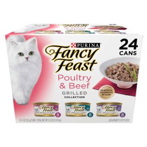 Purina Fancy Feast Wet Cat Food, Poultry & Beef Grilled in Gravy Collection Variety Pack (24), 3 Oun