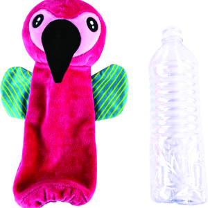 Play On Dog Toy Plush Bottle Crunch Flamingo