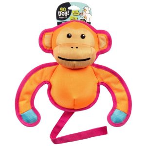 goDog Flap 'N Fun Marty Monkey Dog Toy, Orange, One Size