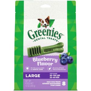 GREENIES Large Natural Dog Dental Care Chews Oral Health Dog Treats Blueberry Flavor, 12 Ounce Pack