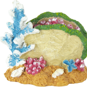 Fins First Aquarium Décor, Clam Shell with Coral, Small