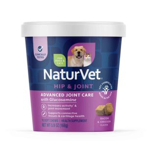 NaturVet Advanced Joint Care Hip & Joint Supplement for Dogs and Cats, Bacon and Chicken Flavor, 70
