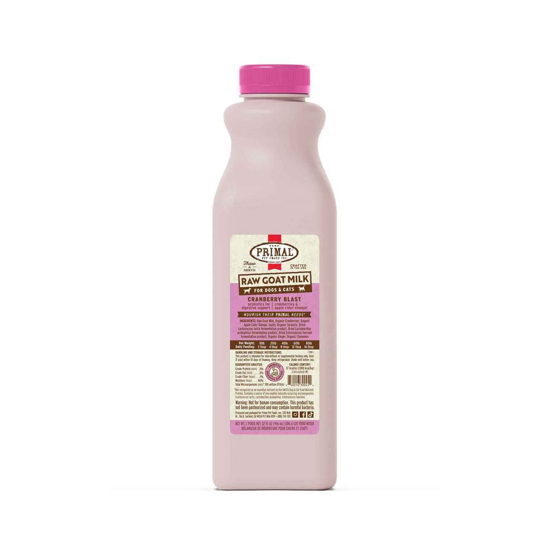 Primal Pet Foods Frozen Raw Goat Milk for Dogs & Cats, Cranberry Blast, 32 Ounces - Not Available Fo