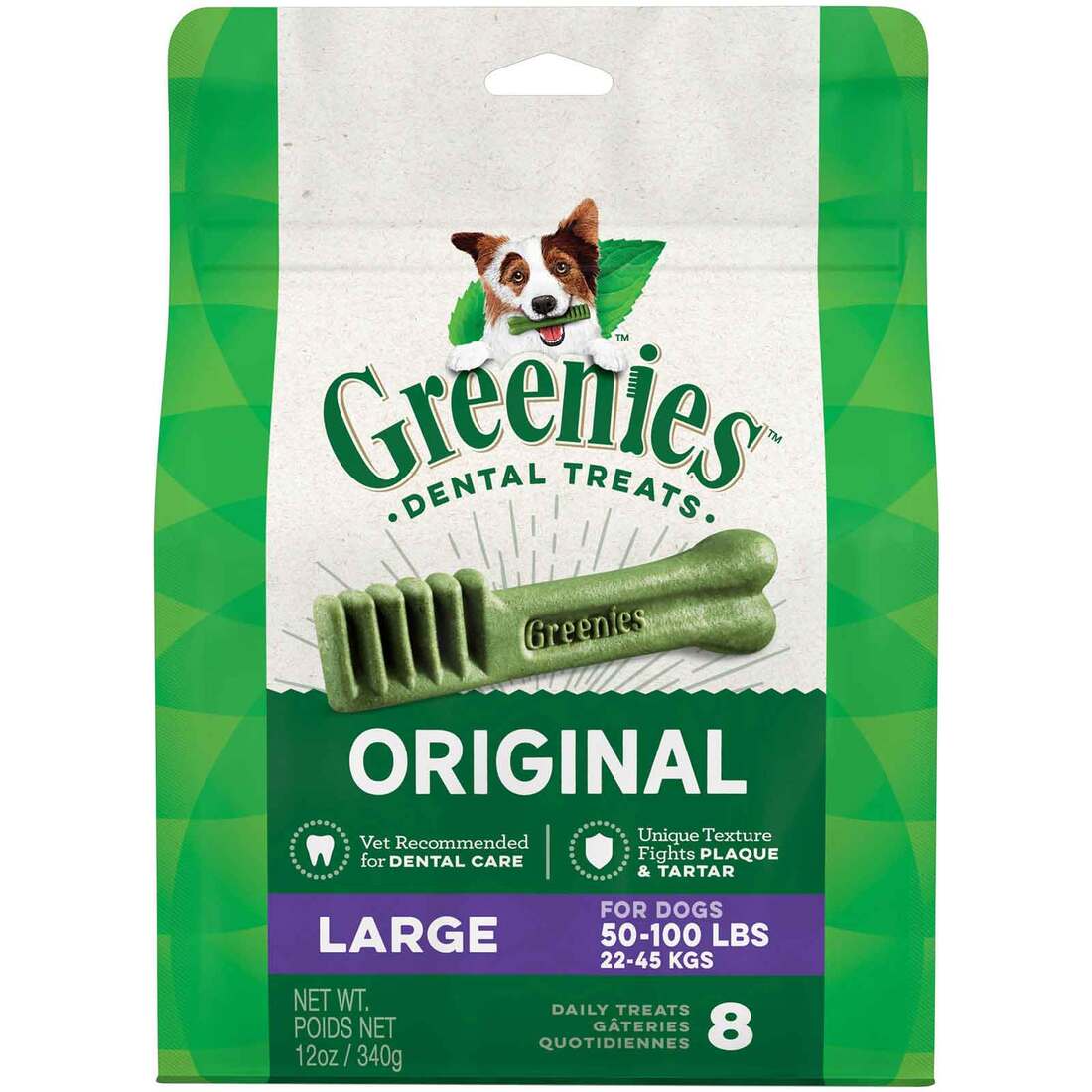 GREENIES Original Large Natural Dental Care Dog Treats, 12 Ounce Pack (8 Treats)