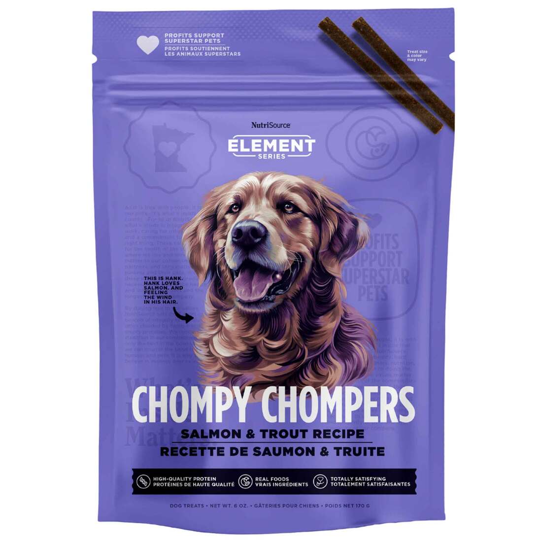NutriSource Element Series Chompy Chompers Dog Treats, Salmon & Trout, 6 Ounces