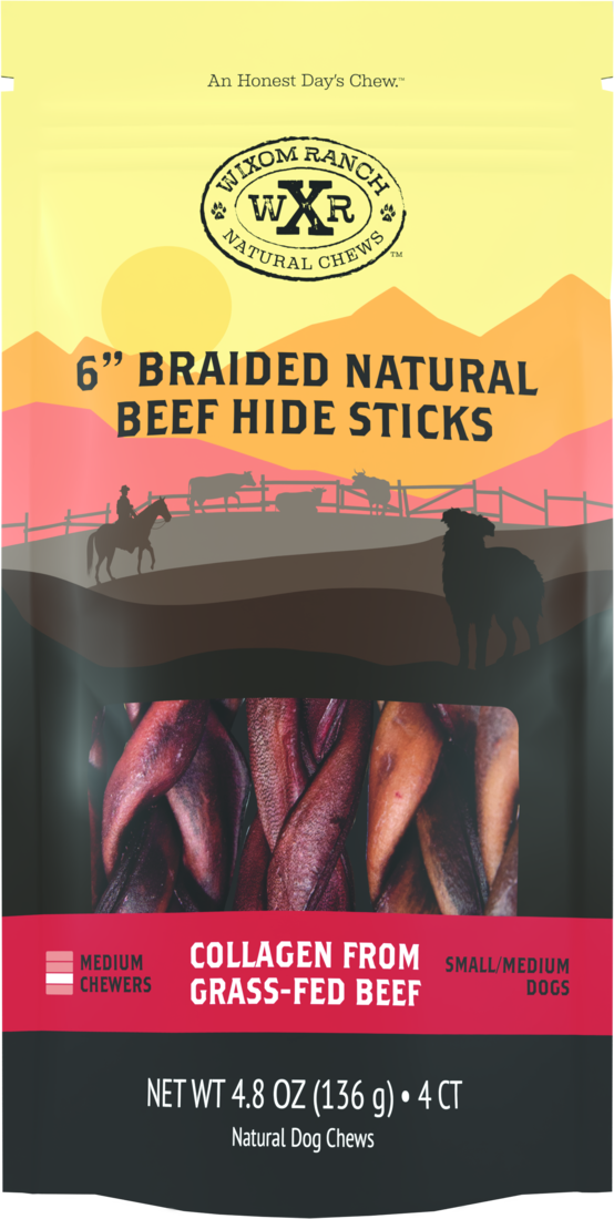 Wixom Ranch Natural Chews Collagen Beef Hide Braid, 6 Inches, 4 Count